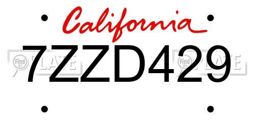 7ZZD429 California License Plate