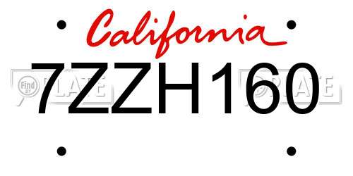 7ZZH160 California License Plate