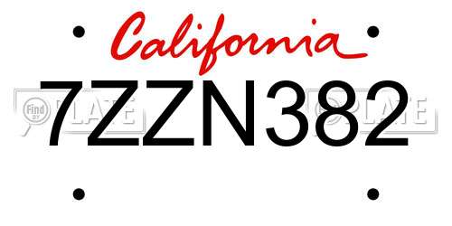 7ZZN382 California License Plate