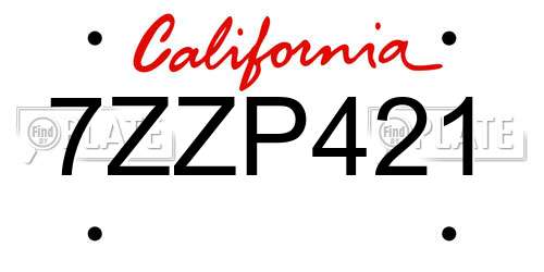 7ZZP421 California License Plate