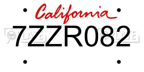 7ZZR082 California License Plate