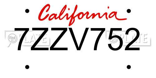 7ZZV752 California License Plate