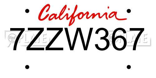 7ZZW367 California License Plate
