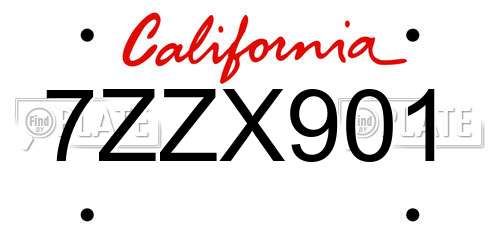 7ZZX901 California License Plate