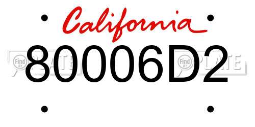 80006D2 California License Plate