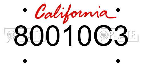 80010C3 California License Plate