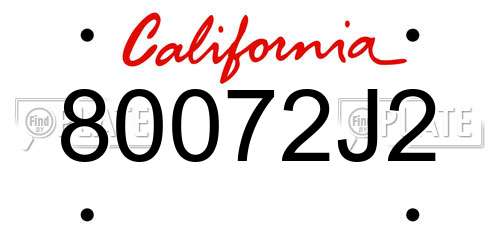 80072J2 California License Plate