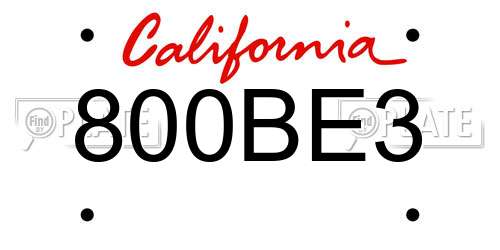 800BE3 California License Plate