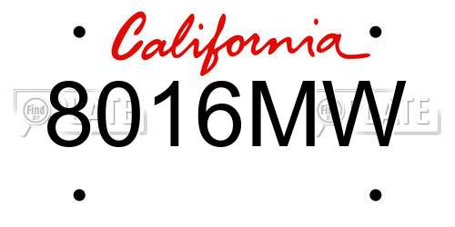 8016MW California License Plate