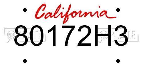 80172H3 California License Plate