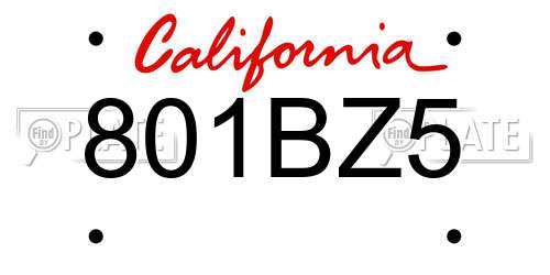 801BZ5 California License Plate