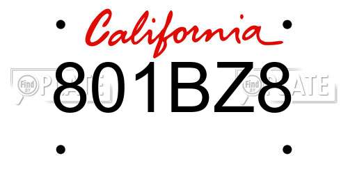801BZ8 California License Plate