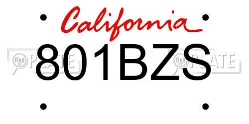 801BZS California License Plate