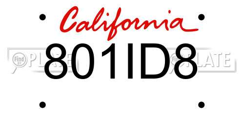 801ID8 California License Plate