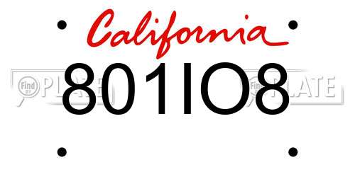 801IO8 California License Plate