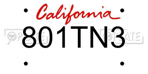 801TN3 California License Plate