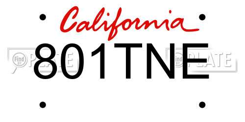 801TNE California License Plate