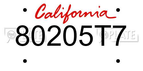 80205T7 California License Plate