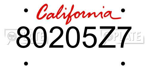 80205Z7 California License Plate