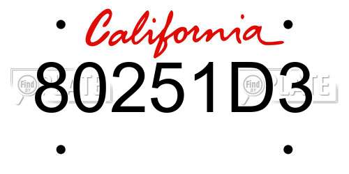 80251D3 California License Plate