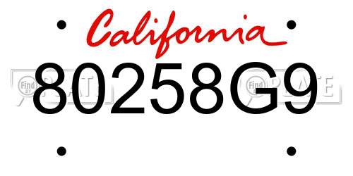 80258G9 California License Plate
