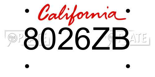 8026ZB California License Plate