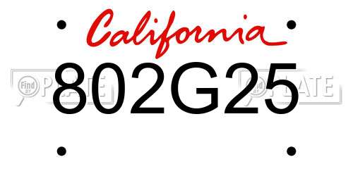 802G25 California License Plate