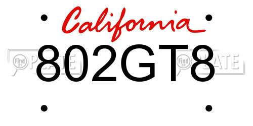 802GT8 California License Plate