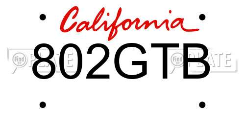 802GTB California License Plate