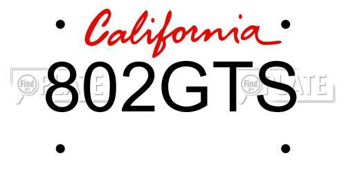 802GTS California License Plate