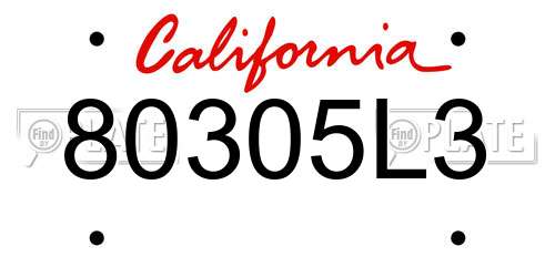 80305L3 California License Plate
