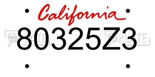 80325Z3 California License Plate