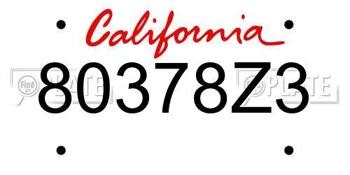 80378Z3 California License Plate