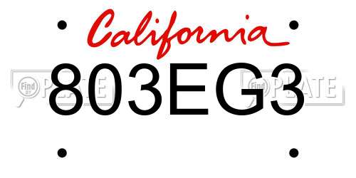 803EG3 California License Plate