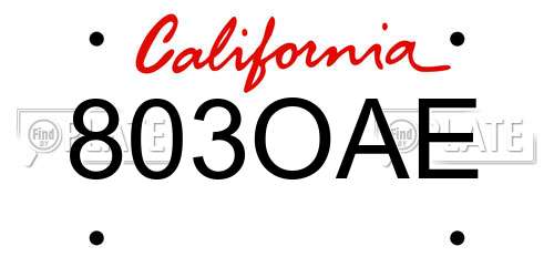 803OAE California License Plate