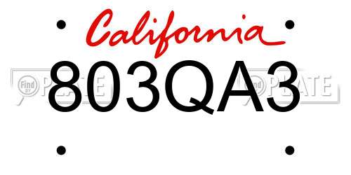 803QA3 California License Plate
