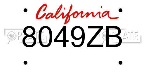 8049ZB California License Plate