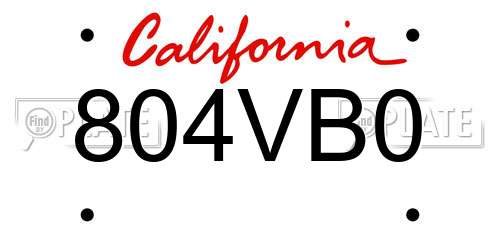 804VB0 California License Plate