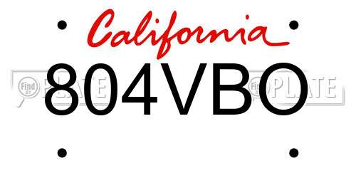 804VBO California License Plate