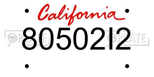 80502I2 California License Plate