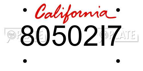 80502I7 California License Plate