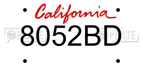 8052BD California License Plate