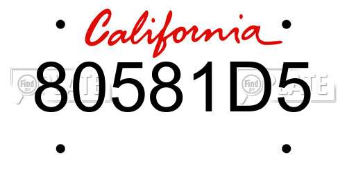80581D5 California License Plate