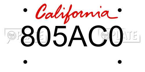 805AC0 California License Plate