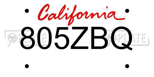 805ZBQ California License Plate