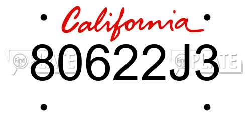 80622J3 California License Plate