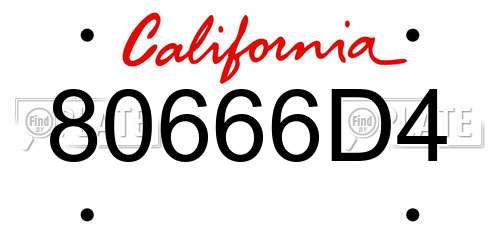 80666D4 California License Plate