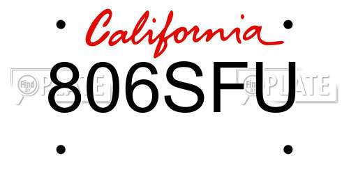 806SFU California License Plate