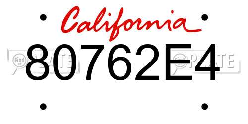 80762E4 California License Plate