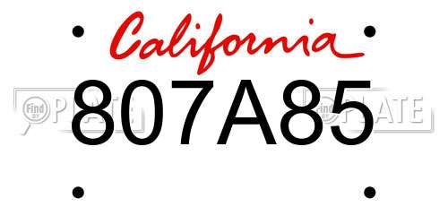 807A85 California License Plate